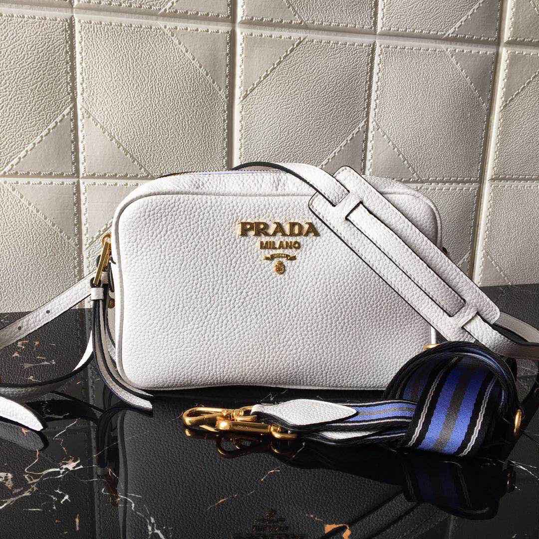 Prada Leather Shoulder Bag Handbag Tote White/Gold 1BH082